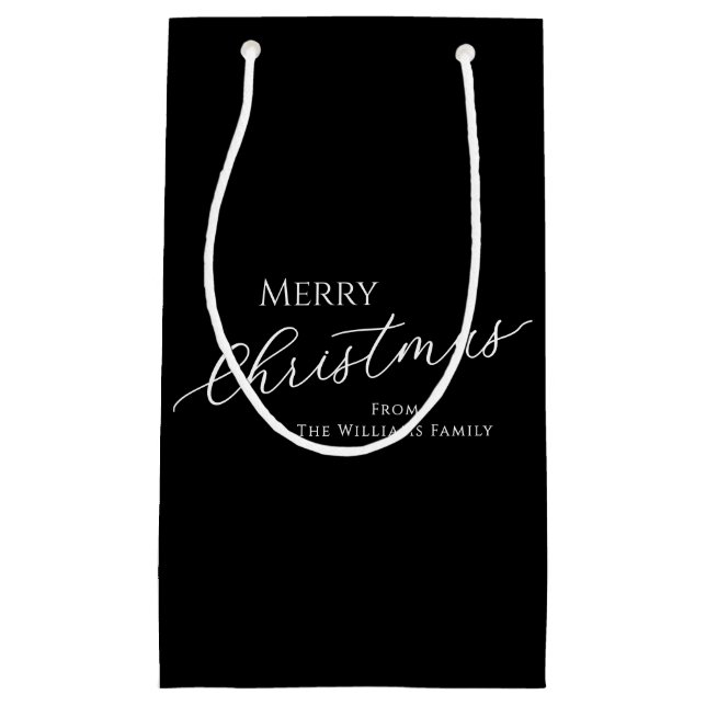 Bolsa De Regalo Pequeña Black Modern Minimalist Merry Christmas (Anverso)