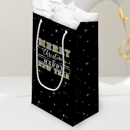Bolsa De Regalo Pequeña Black Silver y Gold Feliz Navidad Año Nuevo