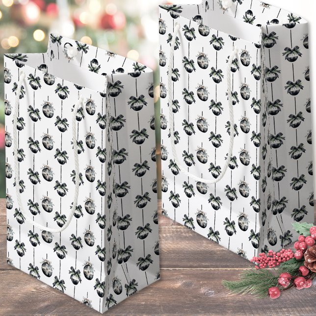 Bolsa De Regalo Pequeña Black White Christmas (Black White Christmas Ornament Small Gift Bag)