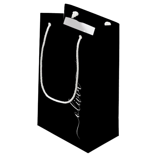 Bolsa De Regalo Pequeña Blanco Negro Moderno Minimalista Elegante Monogram (Angulo reverso)