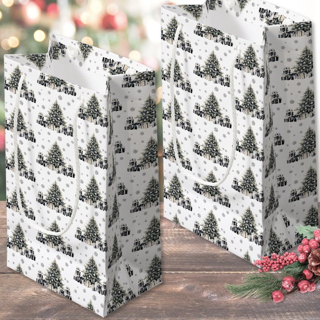 Bolsa De Regalo Pequeña Blanco Negro Navidad Elegante (Black White Elegant Christmas Tree Small Gift Bag)