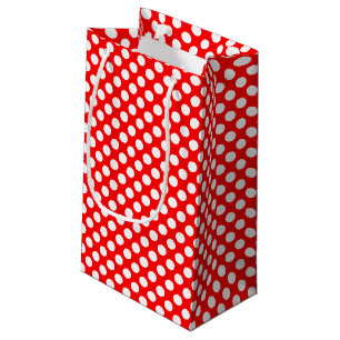 Bolsa De Regalo Pequeña Blanco sobre puntos de polka de tamaño medio rojos