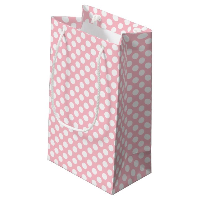 Bolsa De Regalo Pequeña Blanco sobre puntos rosados de Polka de tamaño med (Angulo reverso)