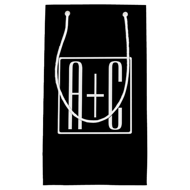 Bolsa De Regalo Pequeña Blanco y negro | Iniciales de parejas (Anverso)