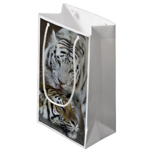 Bolsa De Regalo Pequeña Blanco y reclinación de los tigres de Brown