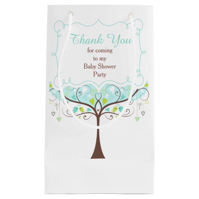 Bolsa De Regalo Pequeña Blue and Green Floral Bird Baby Shower Thank You (Anverso)