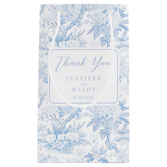 Bolsa De Regalo Pequeña Blue Chinoiserie Floral Wedding Thank You  (Anverso)