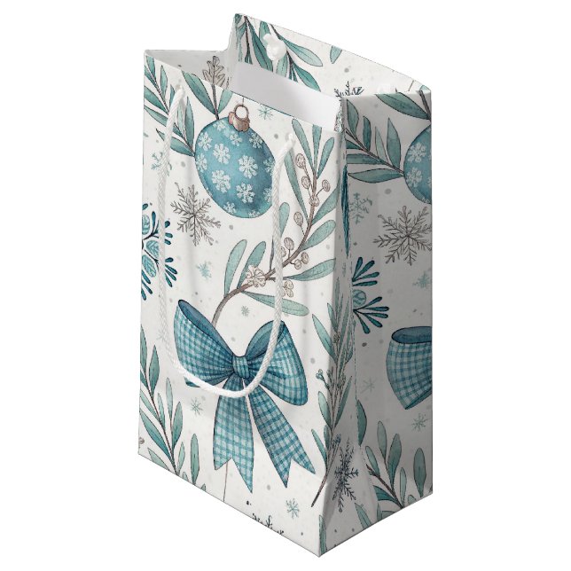 BOLSA DE REGALO PEQUEÑA BLUE & GRAY CHRISTMAS BALLS & BOWS (Angulo Anverso)