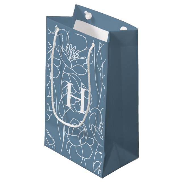 Bolsa De Regalo Pequeña Blue Modern Wildflower Monogram (Angulo Anverso)