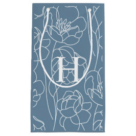 Bolsa De Regalo Pequeña Blue Modern Wildflower Monogram
