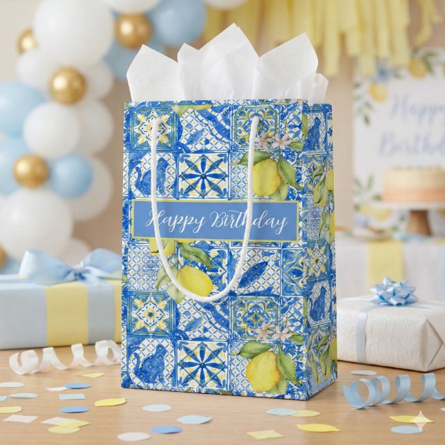 Bolsa De Regalo Pequeña Blue Tile French Country Lemon Pattern Name (Subido por el creador)