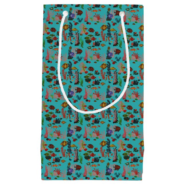 Bolsa De Regalo Pequeña Blue Tropical Ocean Sealife Paradise acuarela (Anverso)