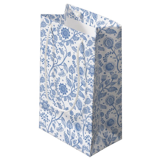 Bolsa De Regalo Pequeña Blue White Floral Botanical Pattern Boho Whimsical (Angulo Anverso)