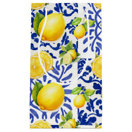 Bolsa De Regalo Pequeña Blue White Lemon Tile Pattern Mediterranean Citrus