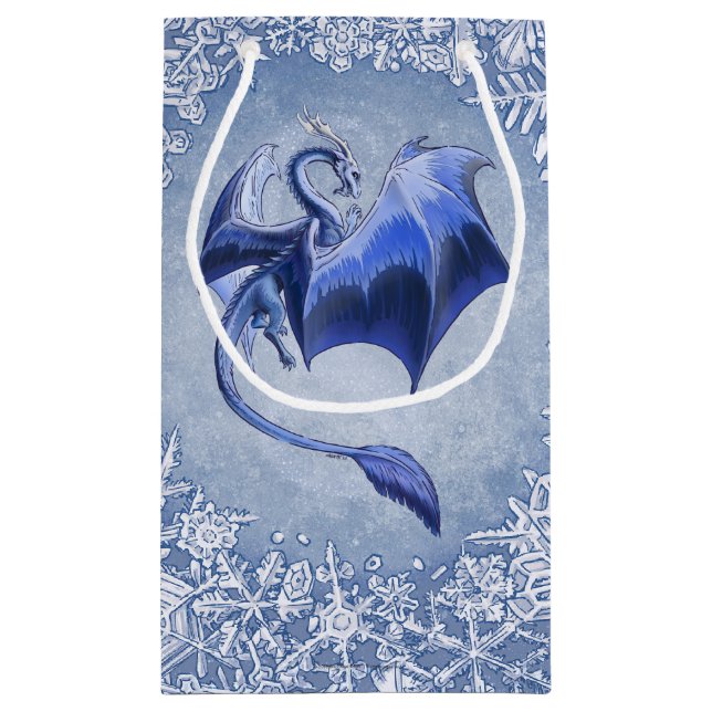 Bolsa De Regalo Pequeña Blue Winter Dragon Fantasy Nature Art (Reverso)
