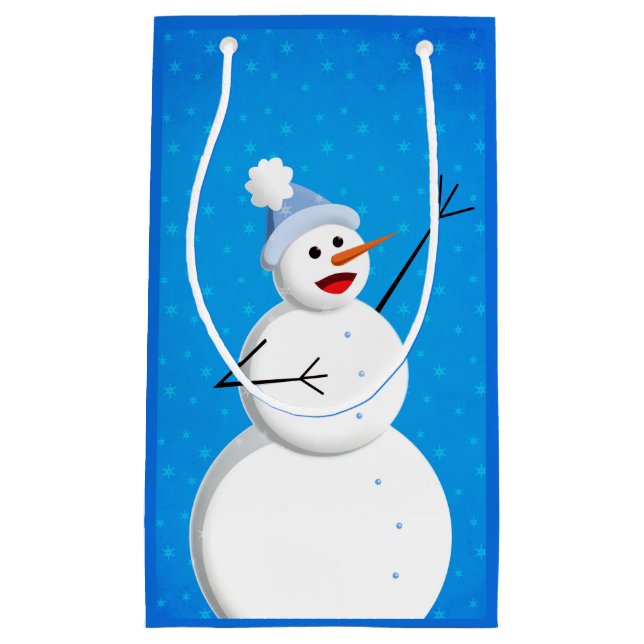 Bolsa De Regalo Pequeña Blue Winter Happy Snowman (Anverso)