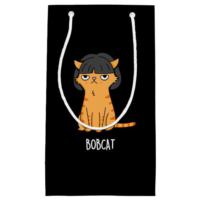 Bolsa De Regalo Pequeña Bobcat Funny Cat Bob Hair Pun Dark BG (Anverso)