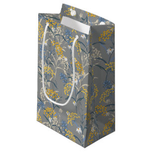 Bolsa De Regalo Pequeña Boda Botánica Floral de Margarita Amarilla y Azul 