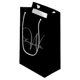 Bolsa De Regalo Pequeña Boda con monograma negro y plateado