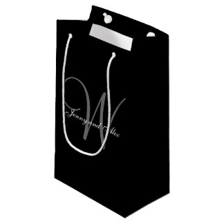 Bolsa De Regalo Pequeña Boda con monograma negro y plateado
