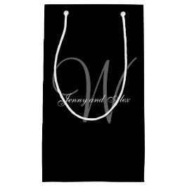 Bolsa De Regalo Pequeña Boda con monograma negro y plateado