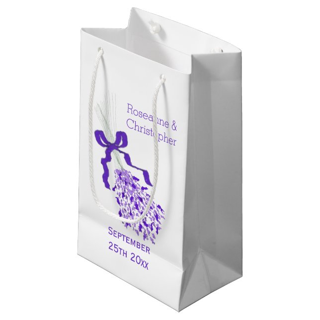 Bolsa De Regalo Pequeña Boda de diseño de lavanda (Angulo Anverso)