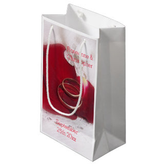 Bolsa De Regalo Pequeña Boda de diseño de Petales de Rosa de anillos dorad