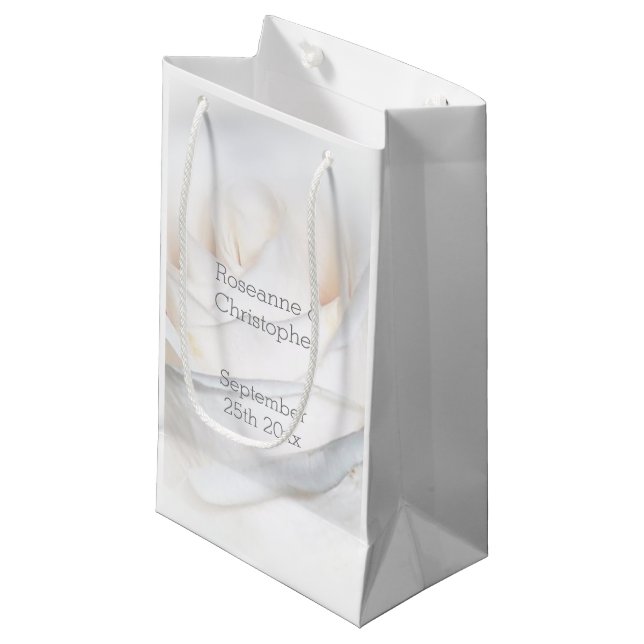 Bolsa De Regalo Pequeña Boda de diseño de rosa blanca (Angulo Anverso)