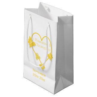 Bolsa De Regalo Pequeña Boda de diseño del corazón de mariposa amarillo