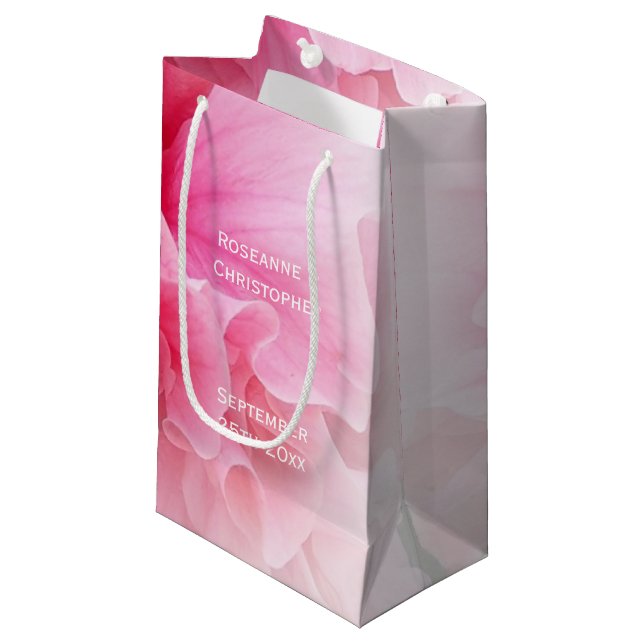 Bolsa De Regalo Pequeña Boda de diseño floral rosa (Angulo Anverso)