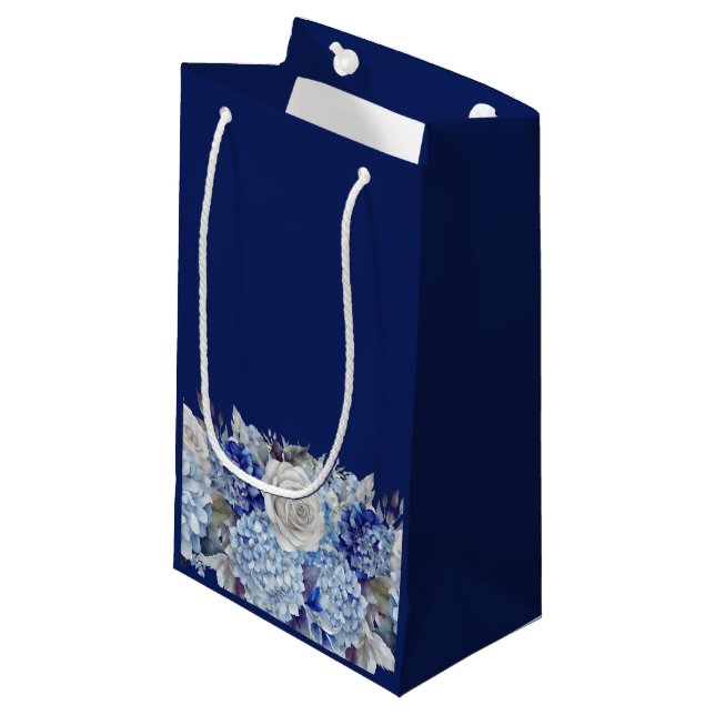Bolsa De Regalo Pequeña Boda de flores azul acuarela - (Angulo Anverso)