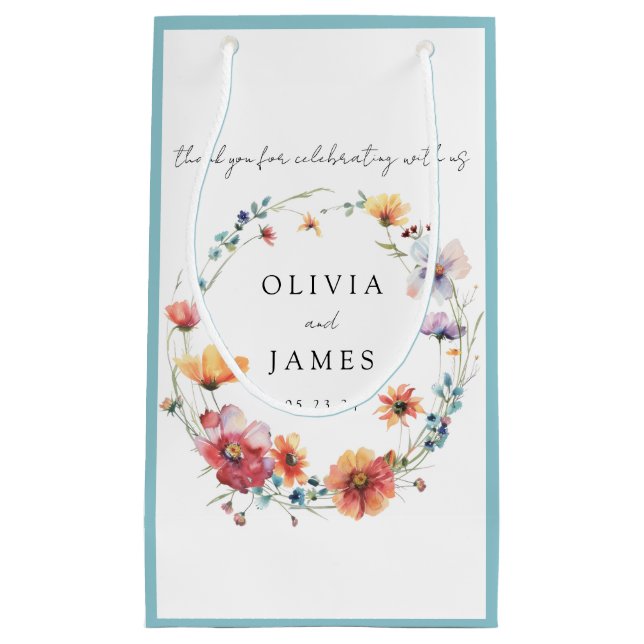 Bolsa De Regalo Pequeña Boda de flores silvestres de guirnaldas gracias po (Anverso)
