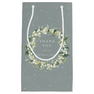 Bolsa De Regalo Pequeña Boda de Invierno Seafoam Green Snowberry+Eucalyptu