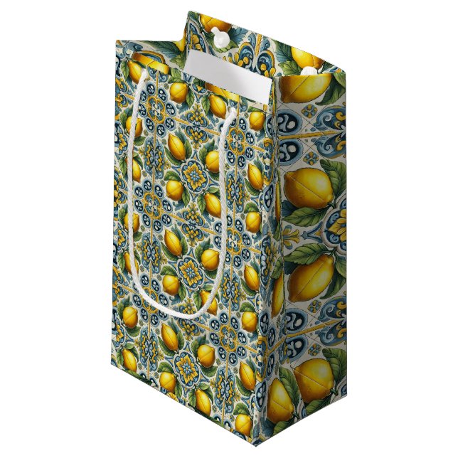 Bolsa De Regalo Pequeña Boda de mosaico mediterráneo amarillo azul capri l (Angulo Anverso)