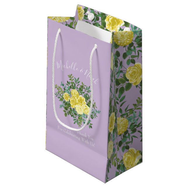 Bolsa De Regalo Pequeña Boda de Primavera Elegante Amarillo y Morado Vinta (Angulo Anverso)