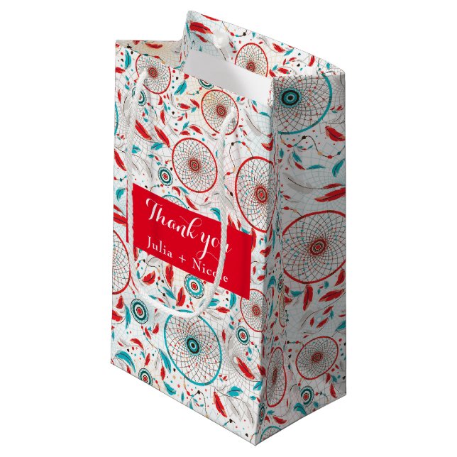 Bolsa De Regalo Pequeña Boda Dreamcatcher de la pluma Tribal Boho (Angulo Anverso)