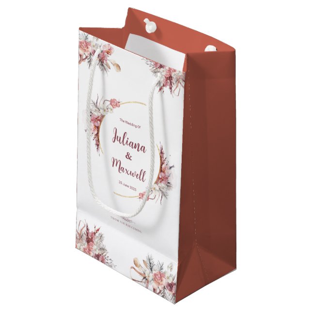 Bolsa De Regalo Pequeña Boda Floral de acuarela Gracias (Angulo Anverso)