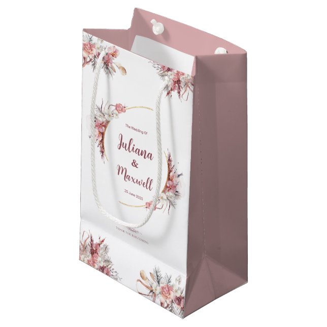 Bolsa De Regalo Pequeña Boda Floral de acuarela Gracias Morado (Angulo Anverso)