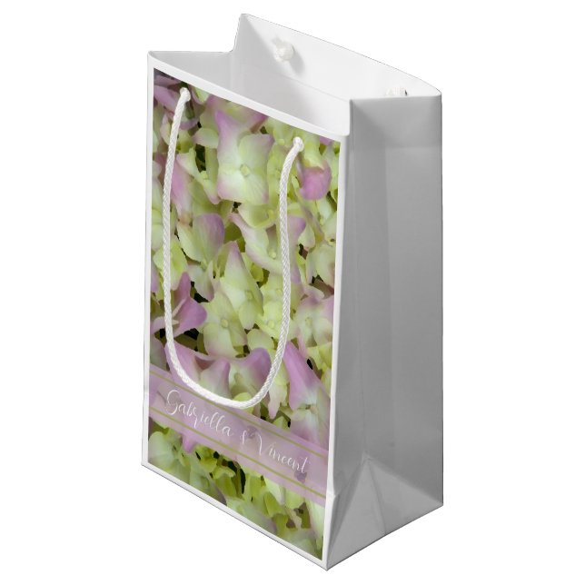 Bolsa De Regalo Pequeña Boda floral de Hydrangea casi rosa (Angulo Anverso)