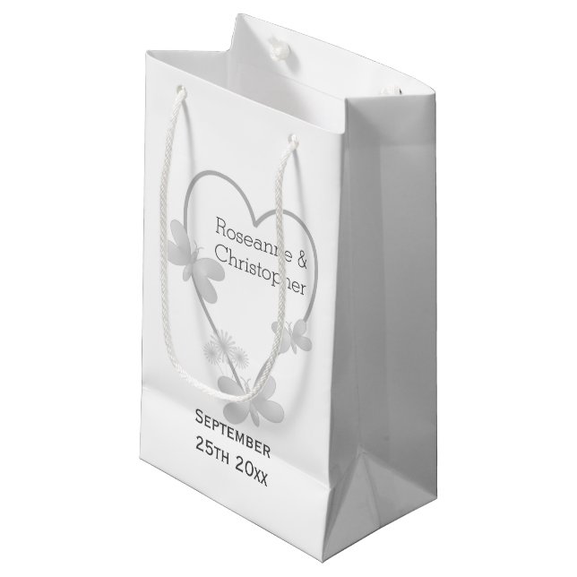 Bolsa De Regalo Pequeña Boda Gift Bag Silver Heart Butterflies (Angulo Anverso)