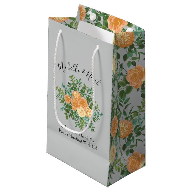 Bolsa De Regalo Pequeña Boda Gris Floral de Primavera Melocotón (Angulo Anverso)