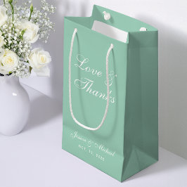 Bolsa De Regalo Pequeña Boda Mint Green Love and Gracias Calligraphy