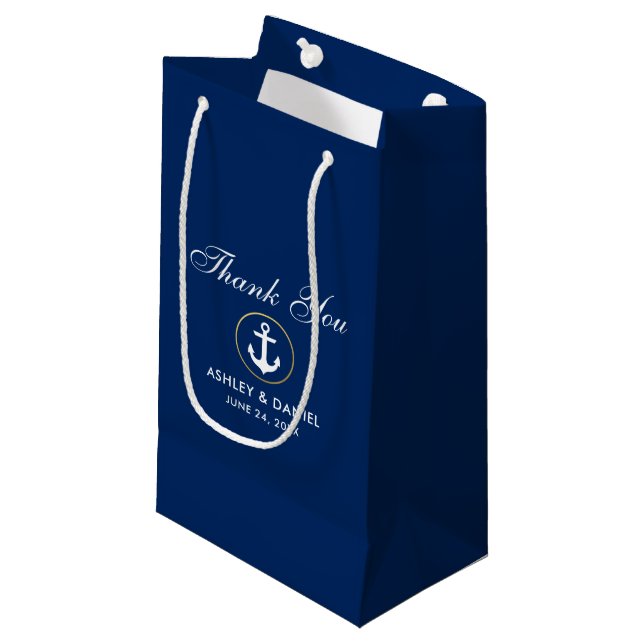 Bolsa De Regalo Pequeña Boda Nautical Blue Gold Gracias (Angulo Anverso)
