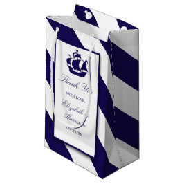 Bolsa De Regalo Pequeña Boda Nautical Stripes & Navy Blue Ship