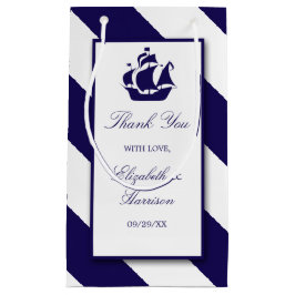Bolsa De Regalo Pequeña Boda Nautical Stripes & Navy Blue Ship
