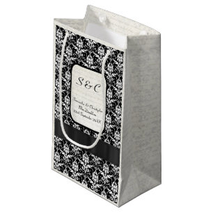 Bolsa De Regalo Pequeña Boda personalizado del damasco blanco y negro