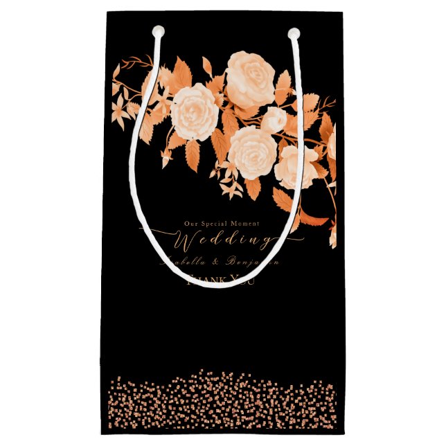 Bolsa De Regalo Pequeña Boda Rosa de oro negro (Anverso)