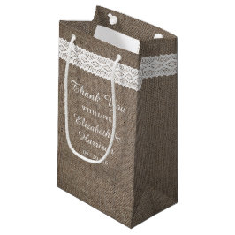 Bolsa De Regalo Pequeña Boda Rústico Burlap & Vintage White Lace