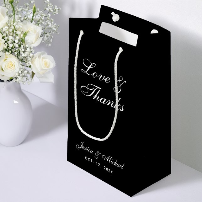 Bolsa De Regalo Pequeña Boda Simple Black Love y Gracias Caligrafía (Subido por el creador)