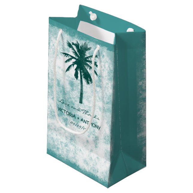 Bolsa De Regalo Pequeña Boda Tropical Palm Tree Beach Gracias (Angulo Anverso)